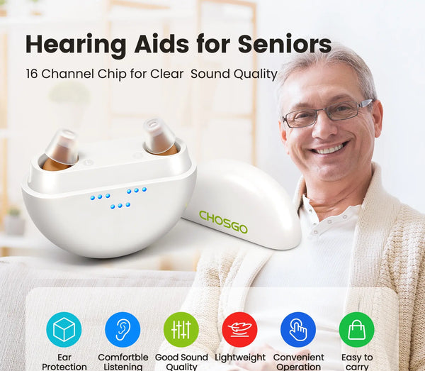 CHOSGO K419R Rechargeable CIC Hearing Aids for Seniors | Invisible OTC Hearing Aid