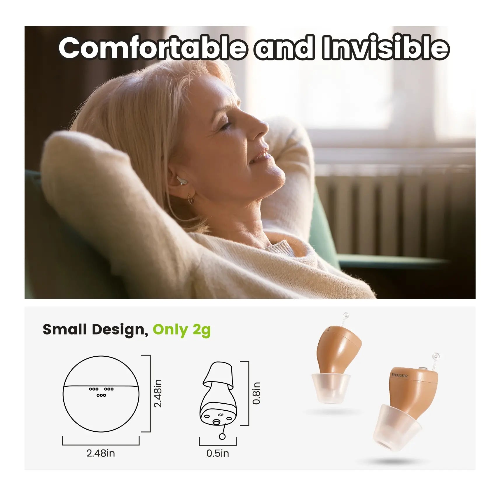 CHOSGO K419R Rechargeable CIC Hearing Aids for Seniors | Invisible OTC Hearing Aid