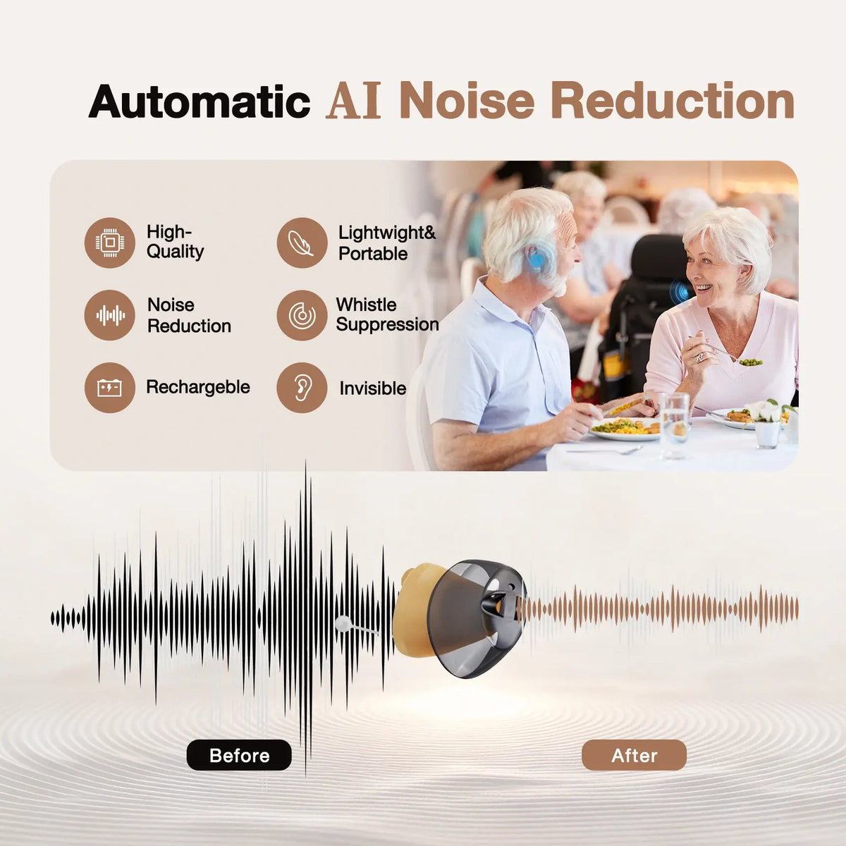 CHSOGO® SmartR Lite | Smallest Rechargeable CIC OTC Hearing Aids, AI Noise Reduction