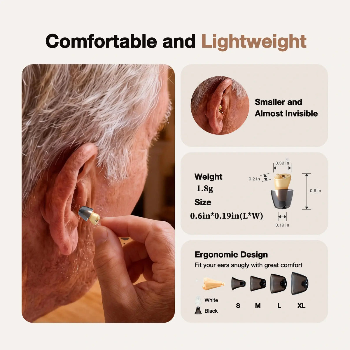 CHSOGO® SmartR Lite | Smallest Rechargeable CIC OTC Hearing Aids, AI Noise Reduction
