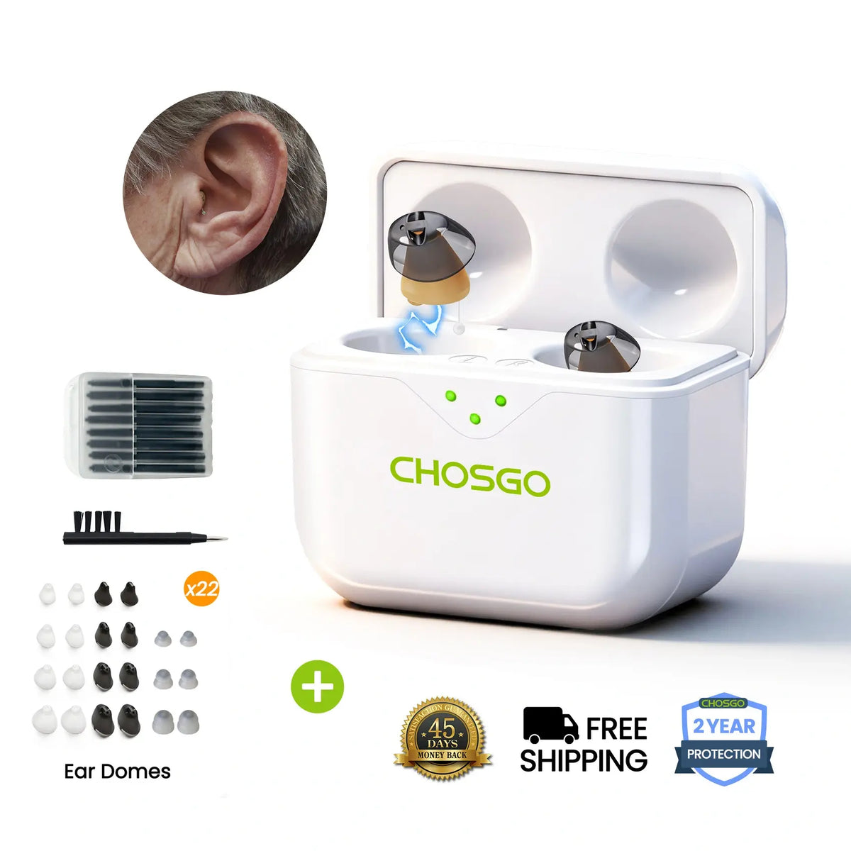 CHSOGO® SmartR Lite | Smallest Rechargeable CIC OTC Hearing Aids, AI Noise Reduction