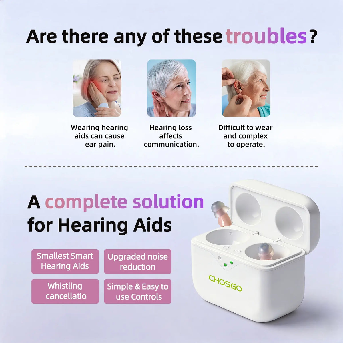 CHOSGO SmartR Pro | Smallest Rechargeable CIC OTC Hearing Aids, AI Noise Reduction