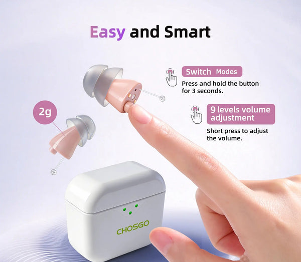 CHOSGO SmartR Pro | Smallest Rechargeable CIC OTC Hearing Aids, AI Noise Reduction