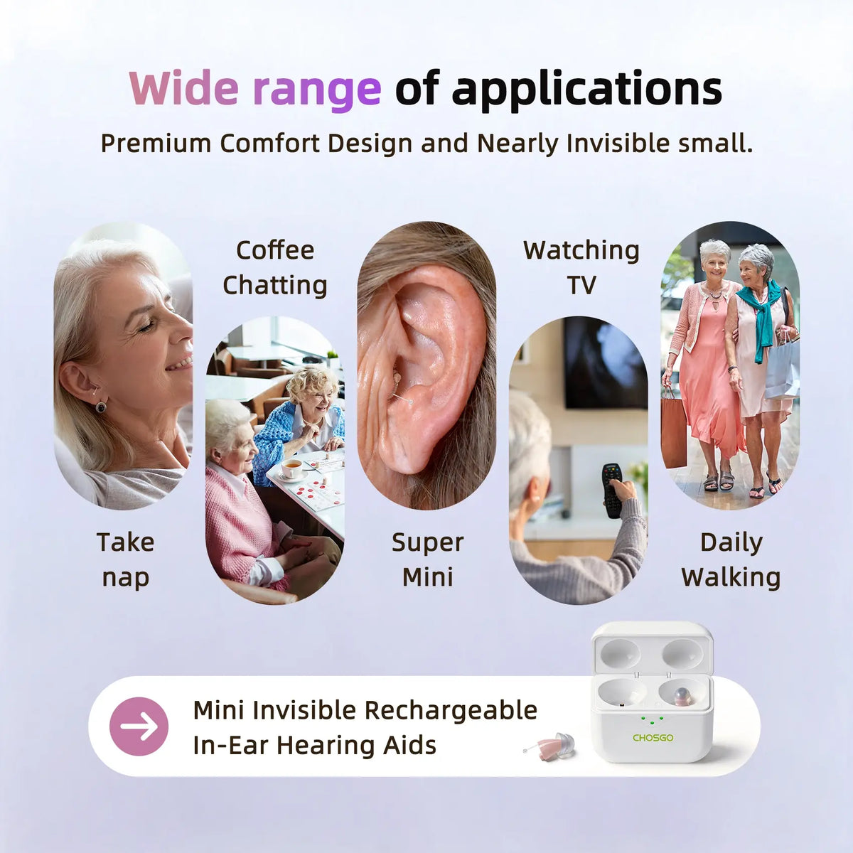 CHOSGO SmartR Pro | Smallest Rechargeable CIC OTC Hearing Aids, AI Noise Reduction