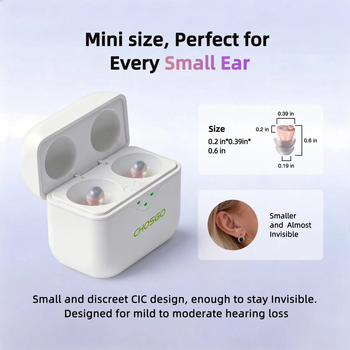 CHOSGO SmartR Pro | Smallest Rechargeable CIC OTC Hearing Aids, AI Noise Reduction