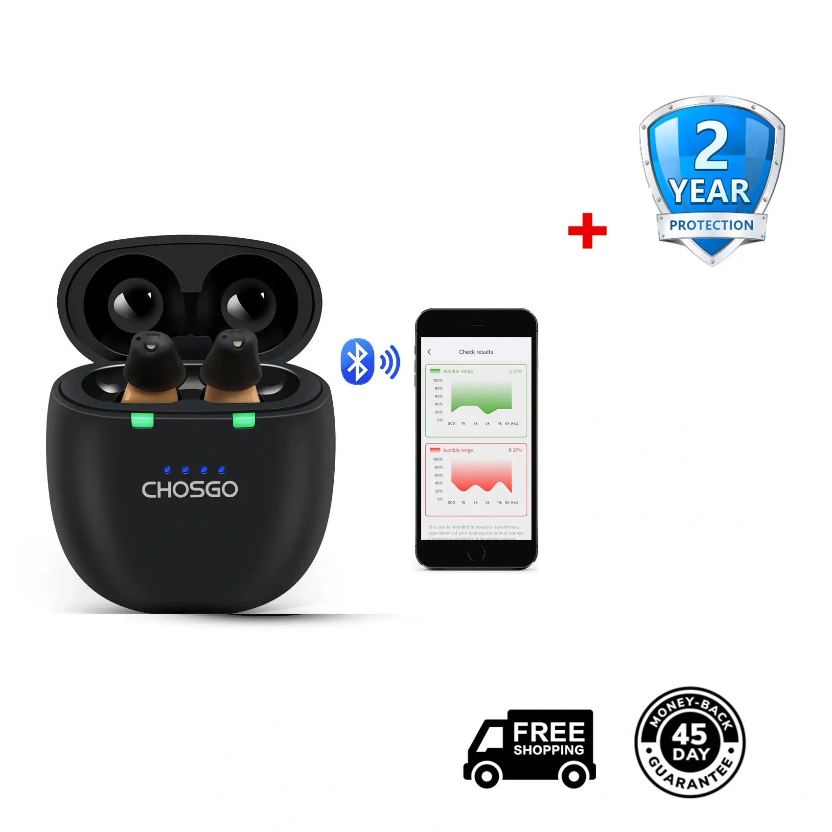 CHOSGO SmartU Bluetooth Hearing Aids for Adults – FDA OTC Self-Fitting with App Control