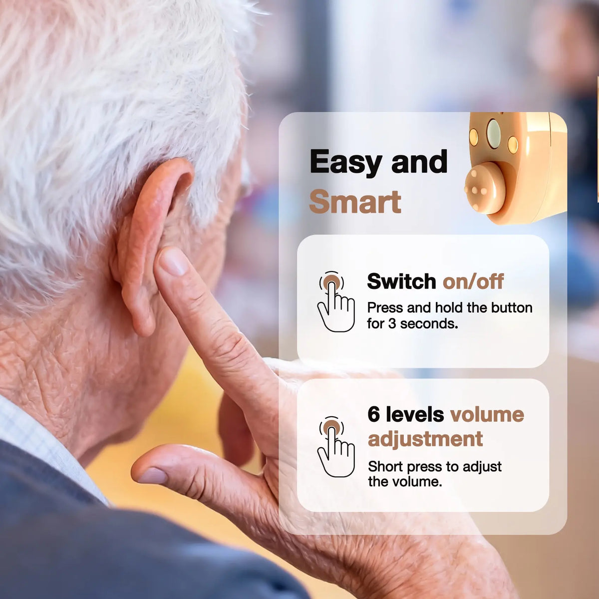 CHSOGO® SmartR Lite | Smallest Rechargeable CIC OTC Hearing Aids, AI Noise Reduction