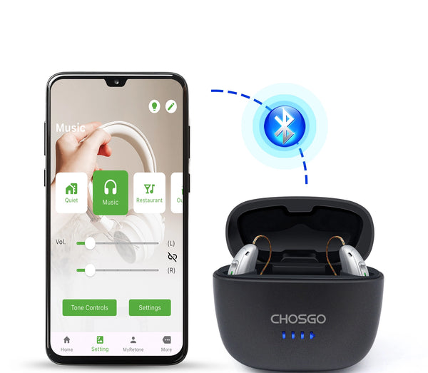 V03B Pro OTC Bluetooth Hearing Aids | AI Noise Reduction | Self-Fitting App | Calls & Music – CHOSGO