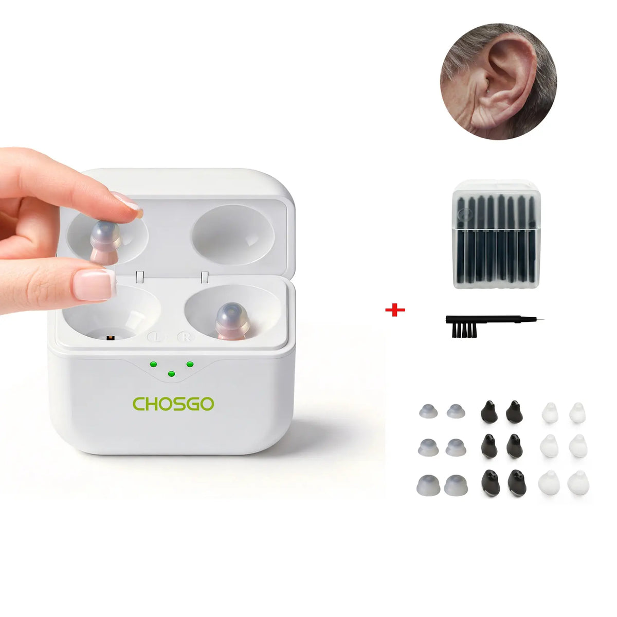 CHOSGO SmartR Pro | Smallest Rechargeable CIC OTC Hearing Aids, AI Noise Reduction