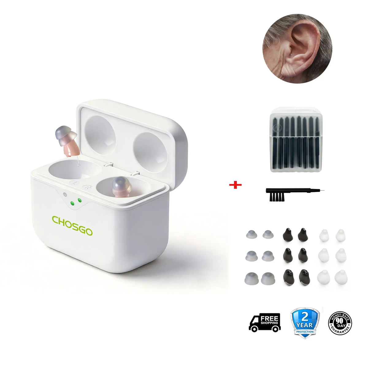 CHOSGO SmartR Pro | Smallest Rechargeable CIC OTC Hearing Aids, AI Noise Reduction